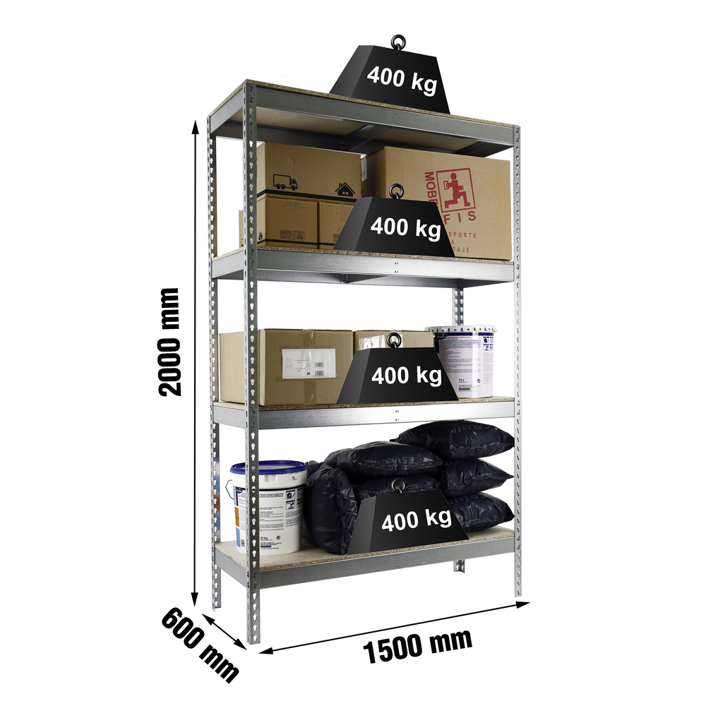 Étagère charge moyenne 400kg - 2000x1500x600 - 4 niveaux Bois - SIMON RACK - 8435104922514