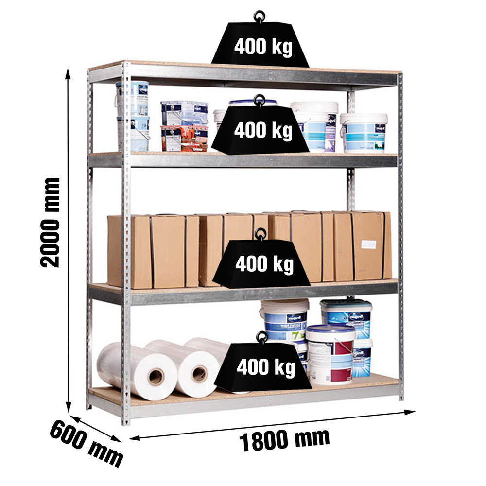 Étagère charge moyenne 400kg - 2000x1800x600 - 4 niveaux Bois - SIMON RACK - 8435104922538