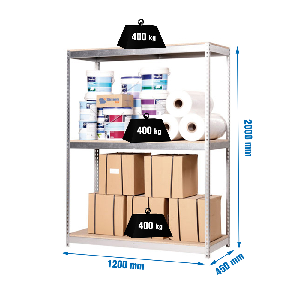 Étagère mobile charge moyenne 400kg - 2000x1200x450 - 3 niveaux Galvanisé - SIMON RACK - 8435104922705