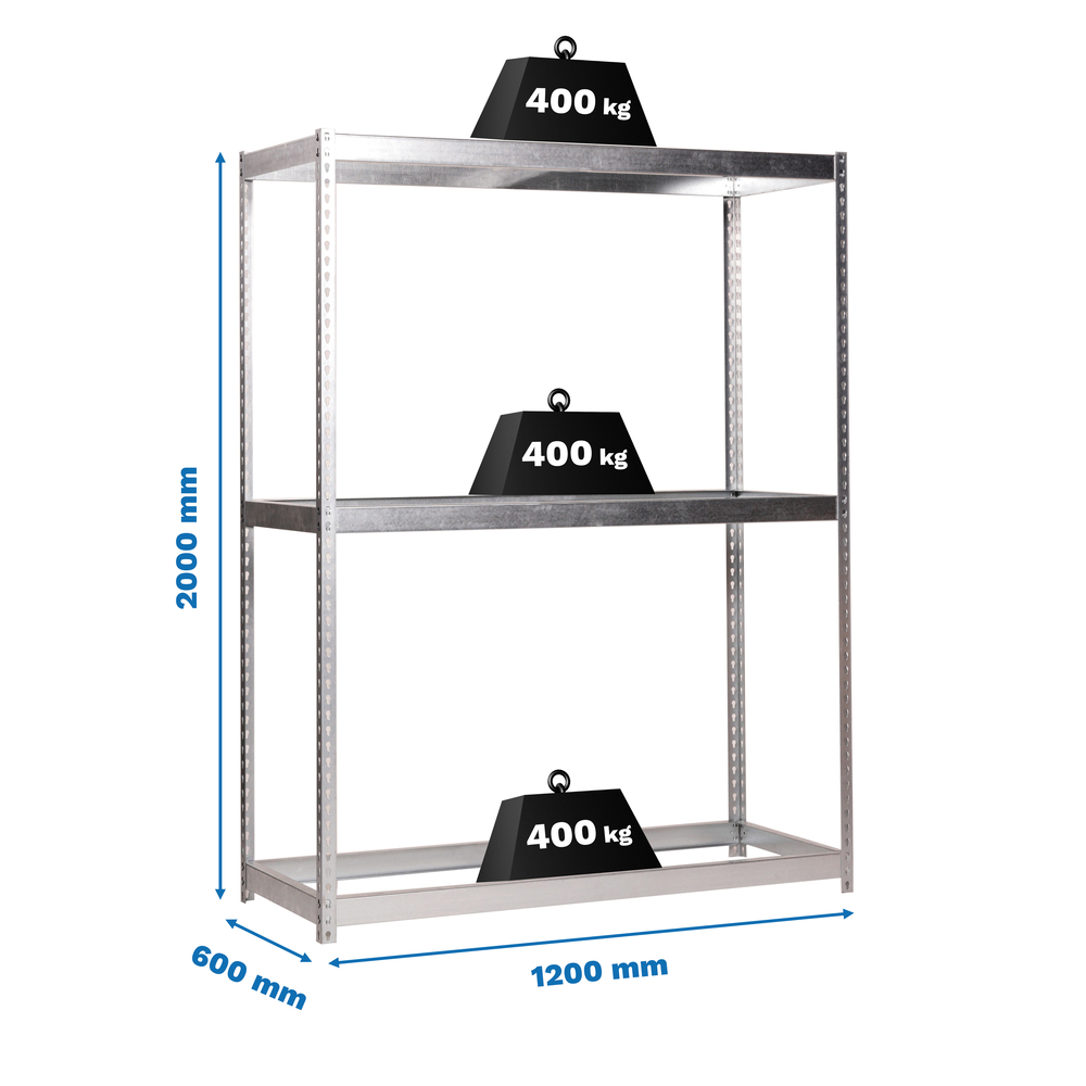 Étagère charge moyenne 400kg - 2000x1200x600 - 3 niveaux Galvanisé - SIMON RACK - 8435104922712