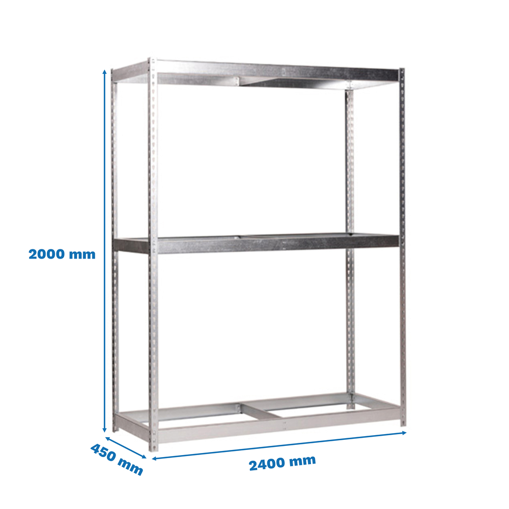 Étagère charge moyenne 500 à 600kg - 2000x2400x450 - 3 niveaux Galvanisé - SIMON RACK - 8435104925027