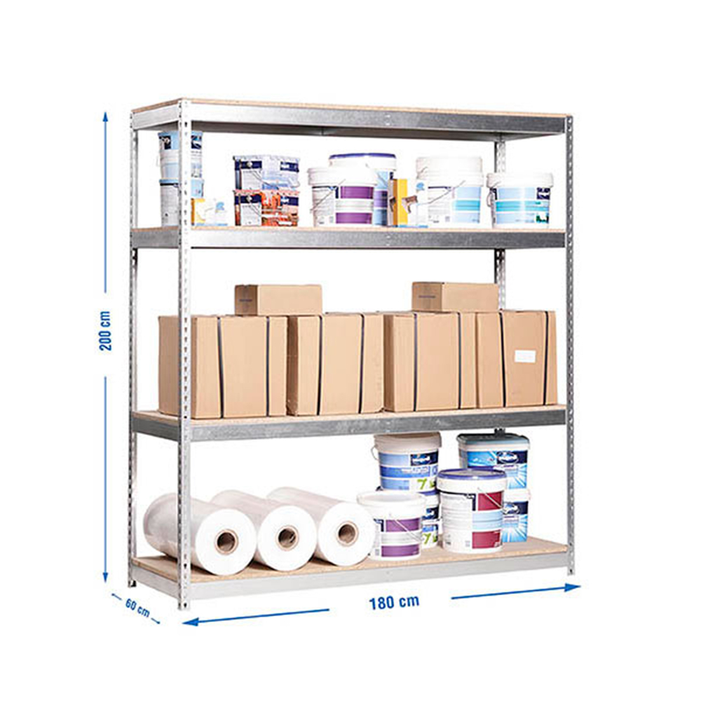 Étagère charge moyenne 500 à 600kg - 2000x1800x600 - 4 niveaux Bois - SIMON RACK - 8435104925201