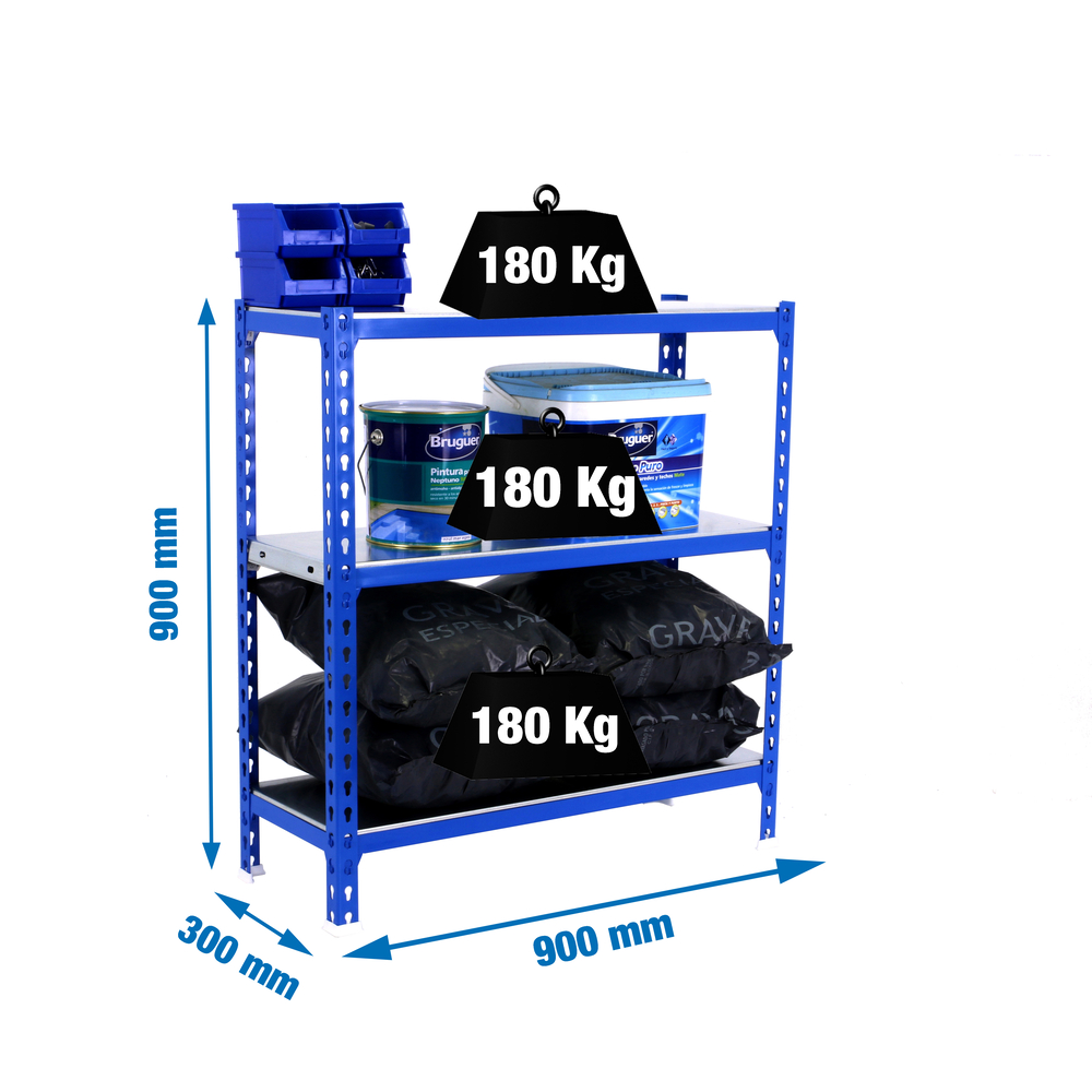 Rayonnage métallique léger sans vis 900x900x300 - 3 niveaux Bleu - SIMON RACK - 8435104926345