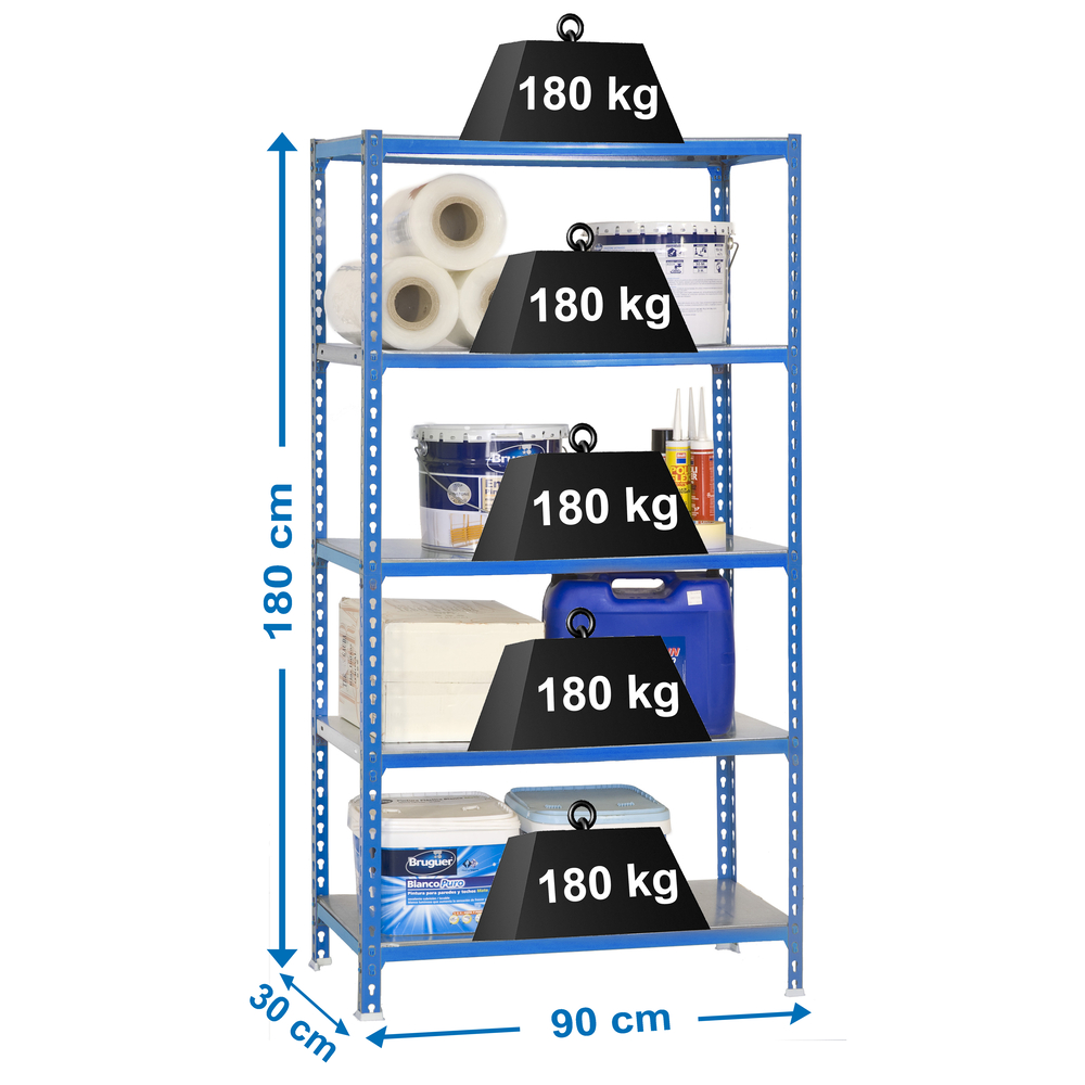 Rayonnage métallique léger sans vis 1800x900x300 - 5 niveaux Bleu - SIMON RACK - 8435104926369