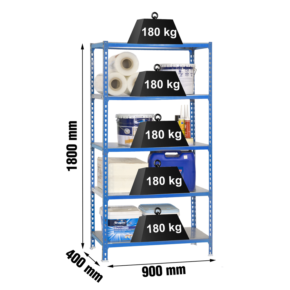 Rayonnage métallique léger sans vis 1800x900x400 - 5 niveaux Bleu - SIMON RACK - 8435104926376