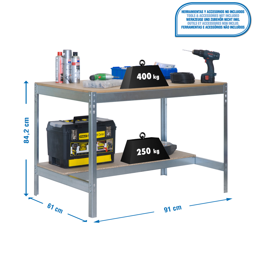 Kit établi Bricolage - 842x910x610 - 2 niveaux Bois - SIMON RACK - 8435104929049