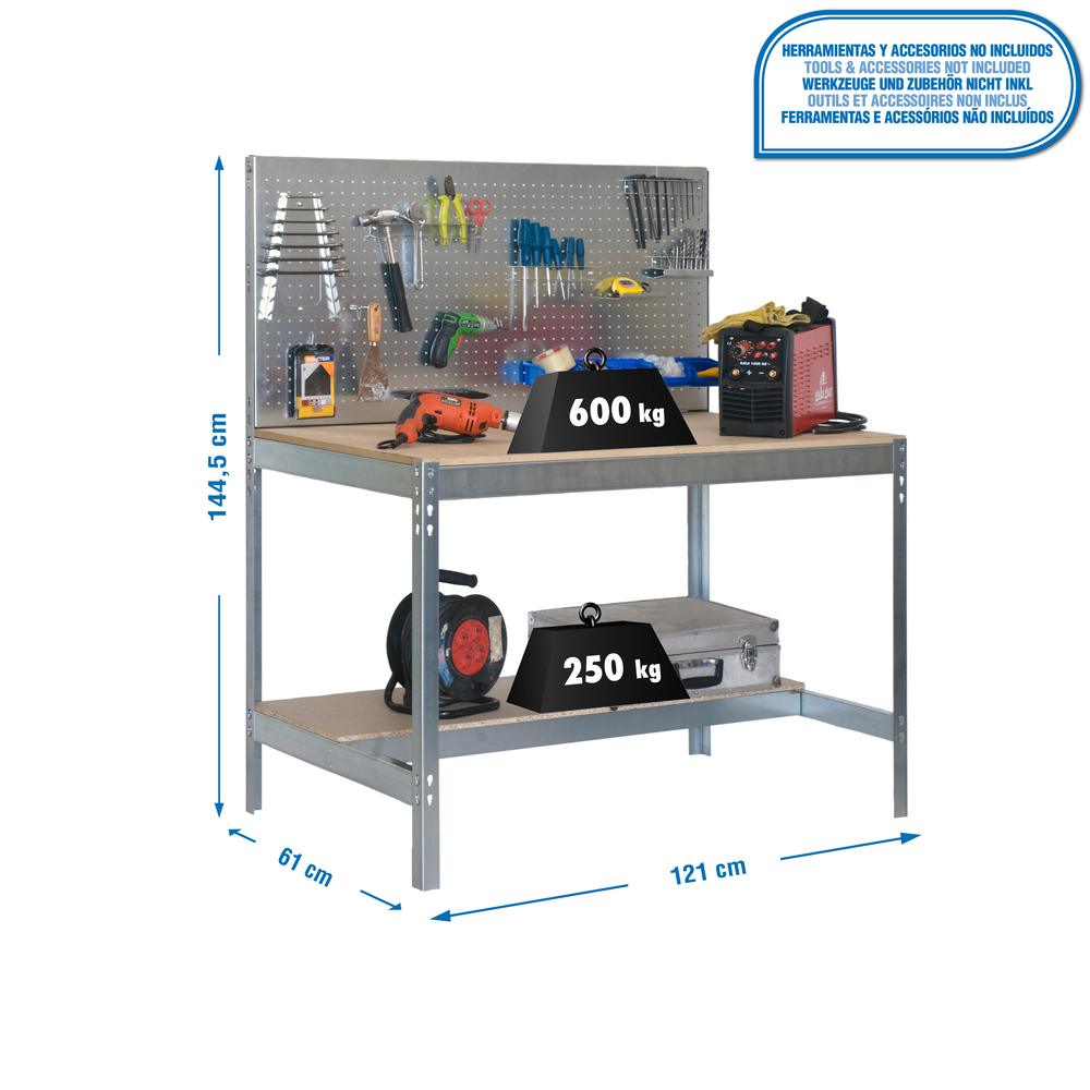 Kit établi Bricolage - 1445x1210x610 - 2 niveaux Bois - SIMON RACK - 8435104930656