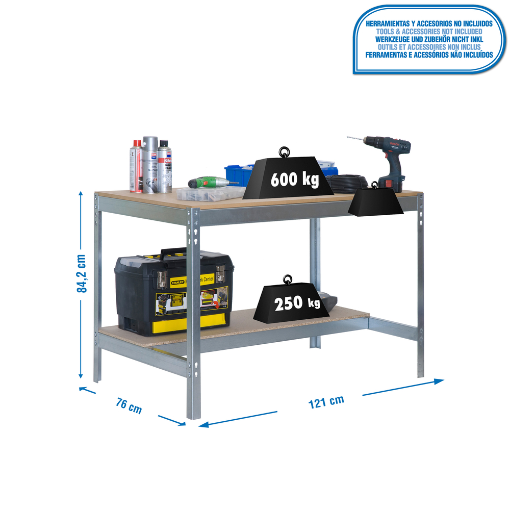 Kit établi Bricolage - 842x1210x760 - 2 niveaux Bois - SIMON RACK - 8435104931912