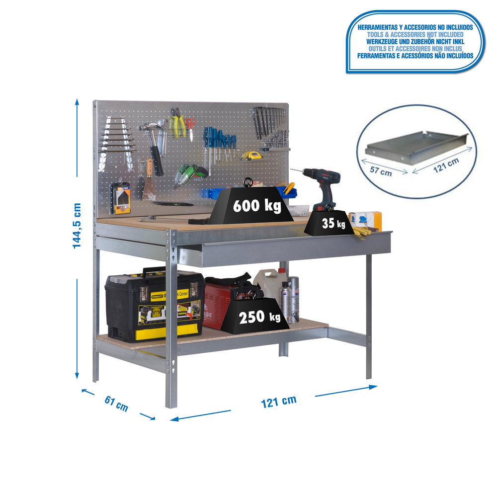 Kit établi Bricolage - 1445x1210x610 - 2 niveaux Bois - SIMON RACK - 8435104932490