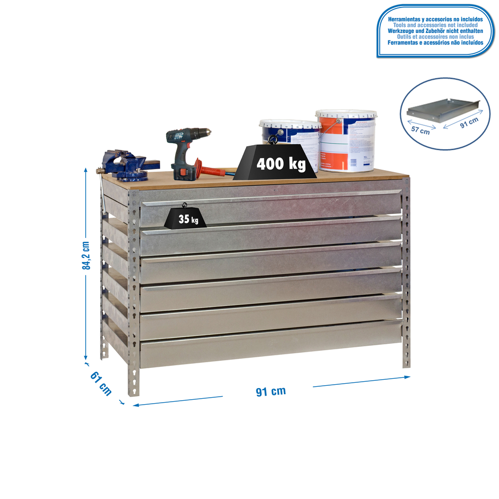 Kit établi Bricolage - 842x910x610 - 1 niveau Bois - SIMON RACK - 8435104932889