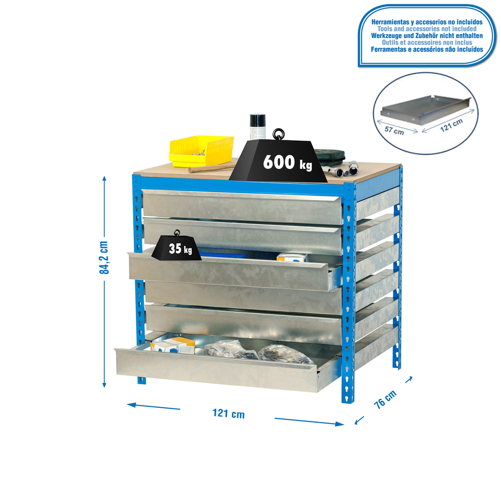 Kit établi Bricolage - 842x1210x760 - 1 niveau Bleu/Bois - SIMON RACK - 8435104932926