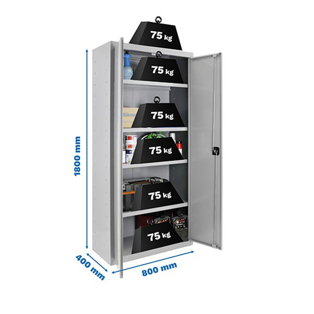 Vestiaire métallique monté 1800x800x400 - 4 niveaux Gris - SIMON RACK - 8435104935637