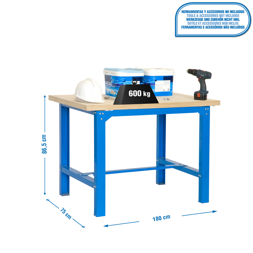 Kit établi mobile Bricolage - 865x1800x750 - 1 niveau Bleu/Bois - SIMON RACK - 8435104936658