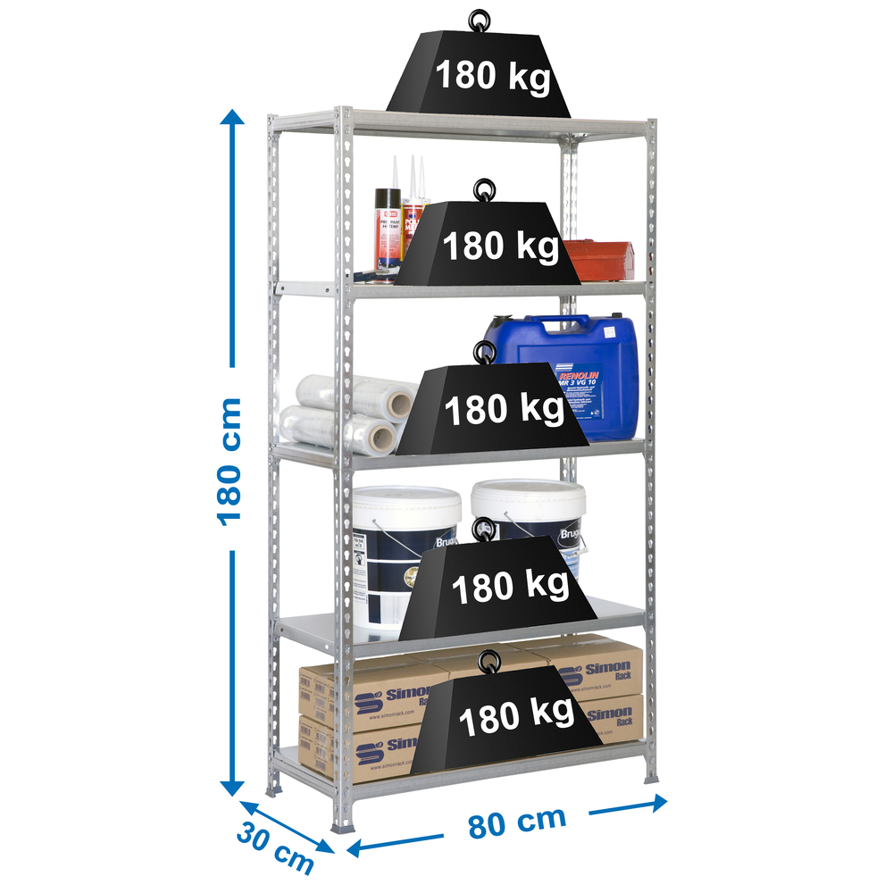 Rayonnage métallique léger sans vis 1800x800x300 - 5 niveaux Galvanisé - SIMON RACK - 8435104936955