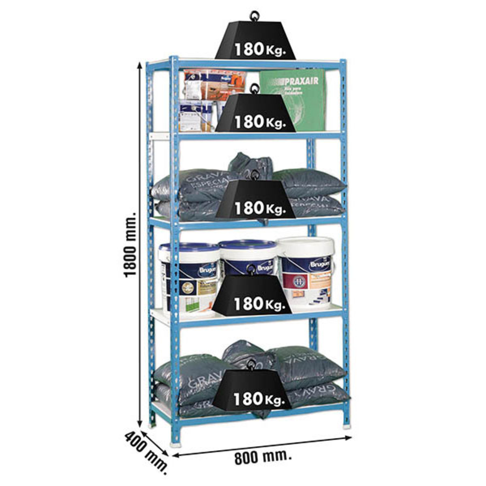 Rayonnage métallique léger sans vis 1800x800x400 - 5 niveaux Bleu/Blanc - SIMON RACK - 8435104936962