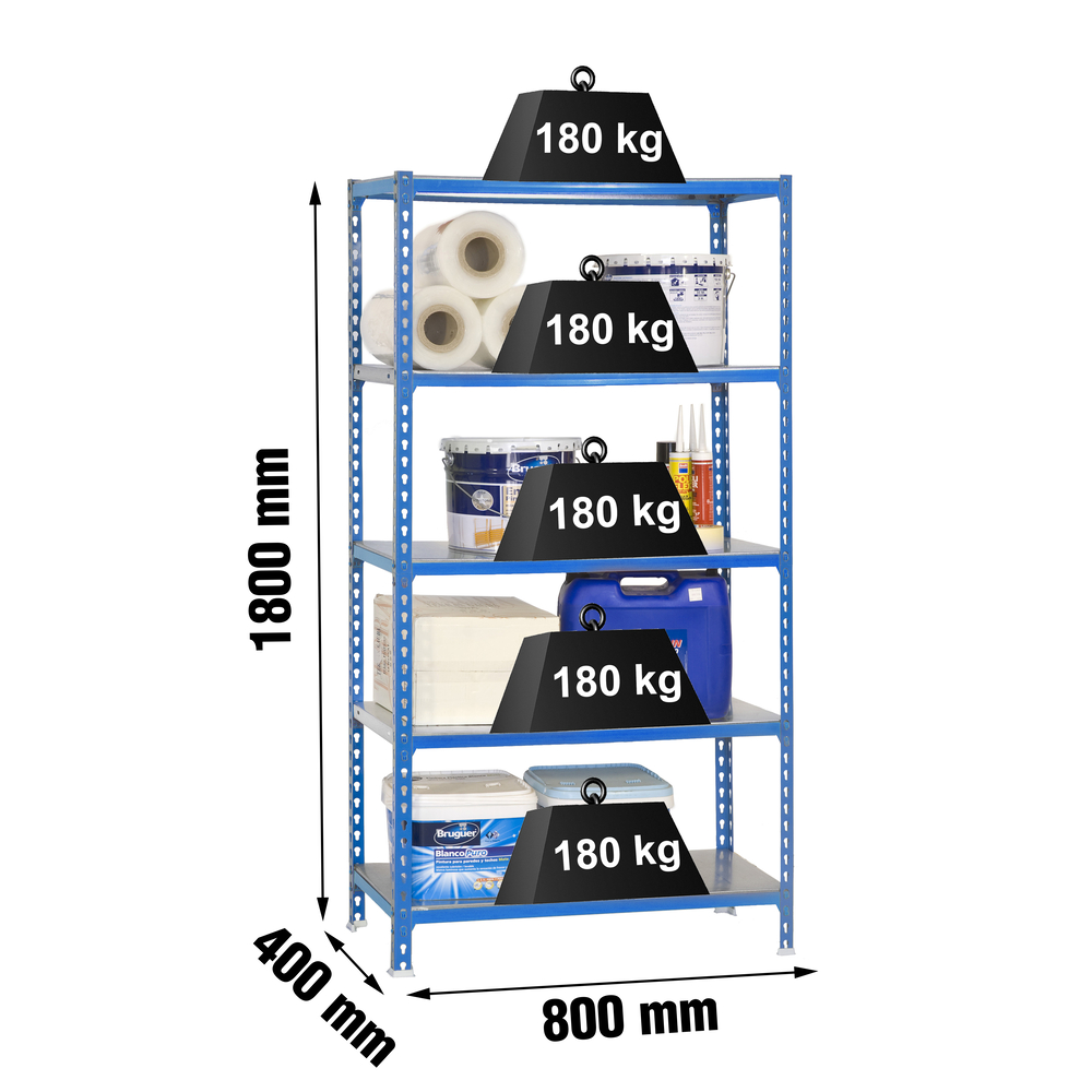 Rayonnage métallique léger sans vis 1800x800x400 - 5 niveaux Bleu - SIMON RACK - 8435104936986