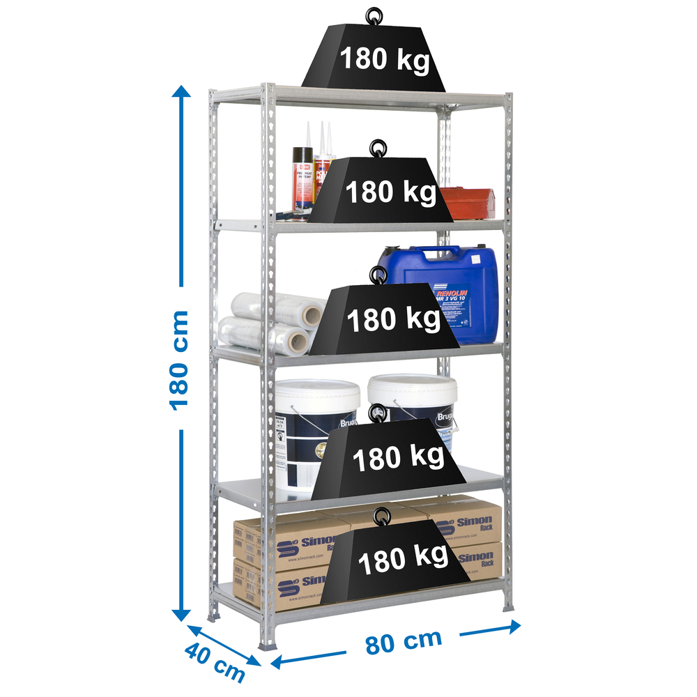 Rayonnage métallique léger sans vis 1800x800x400 - 5 niveaux Galvanisé - SIMON RACK - 8435104936993