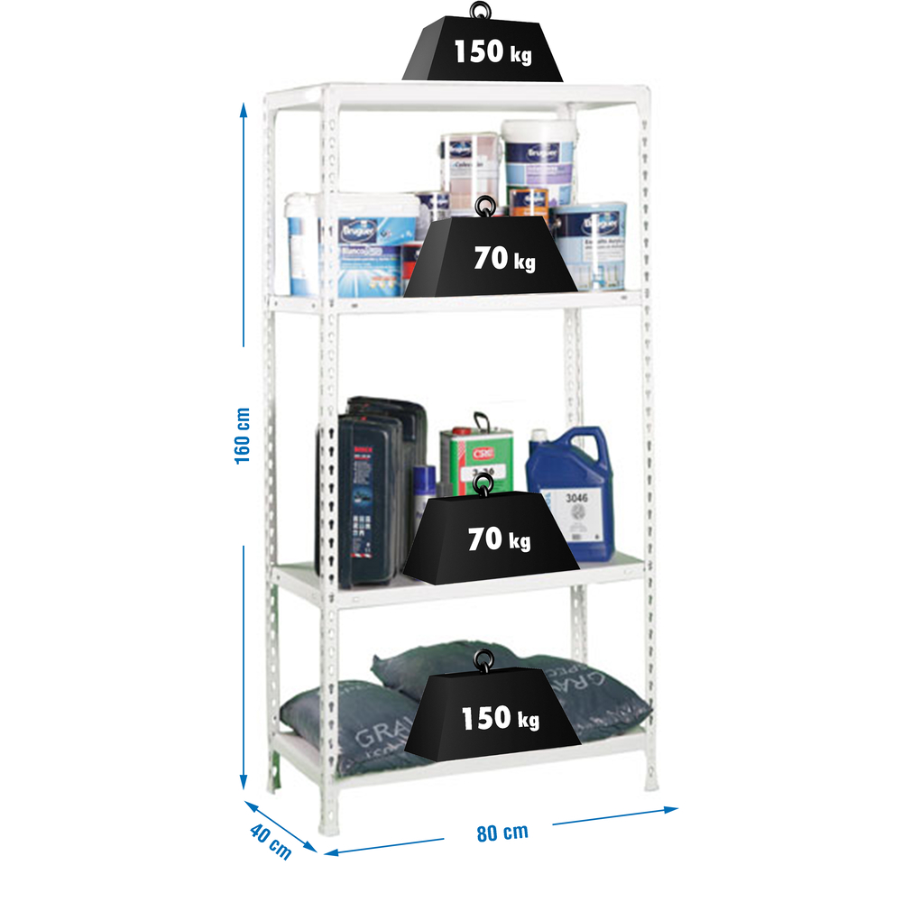 Étagère en kit charge légère sans vis 1600x800x400 - 4 niveaux Blanc - SIMON RACK - 8435104937426