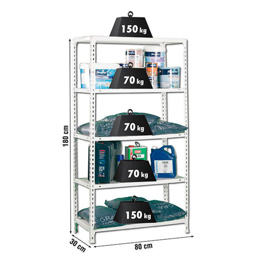 Étagère en kit charge légère sans vis 1800x800x300 - 5 niveaux Blanc - SIMON RACK - 8435104937457