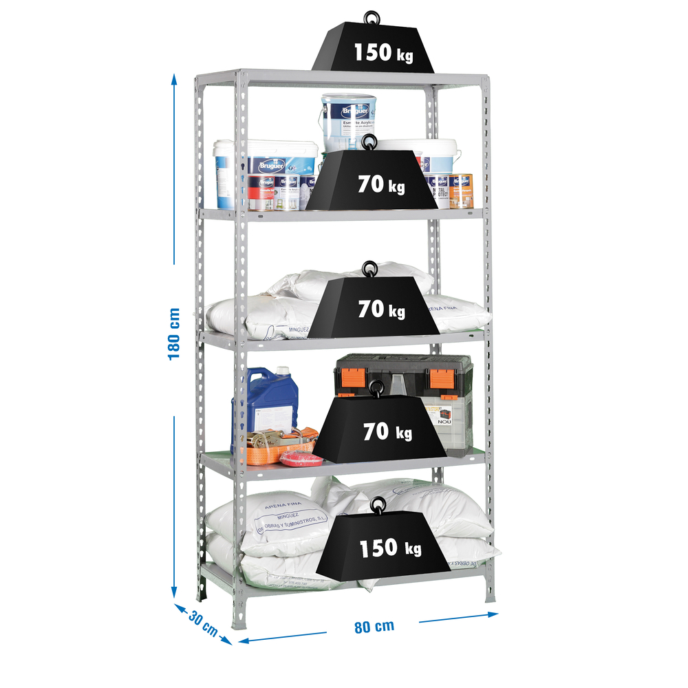 Étagère en kit charge légère sans vis 1800x800x300 - 5 niveaux Galvanisé - SIMON RACK - 8435104937471