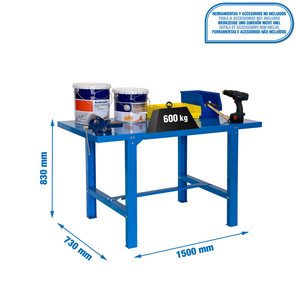 Kit établi mobile Bricolage - 830x1500x730 - 1 niveau Bleu - SIMON RACK - 8435104938393