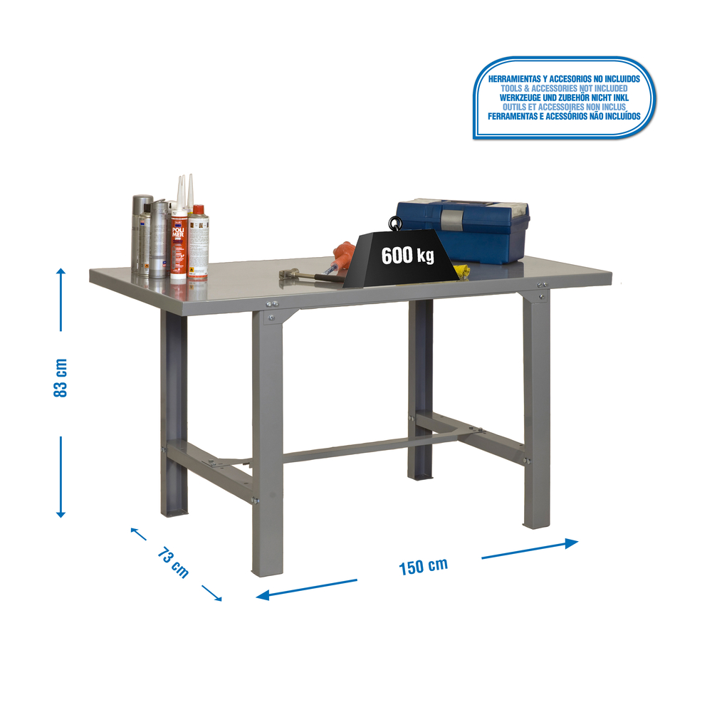Kit établi mobile Bricolage - 830x1500x730 - 1 niveau Gris - SIMON RACK - 8435104938409