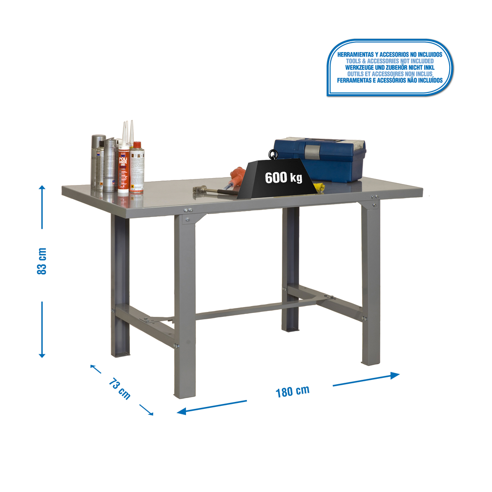 Kit établi Bricolage - 830x1800x730 - 1 niveau Gris - SIMON RACK - 8435104938430