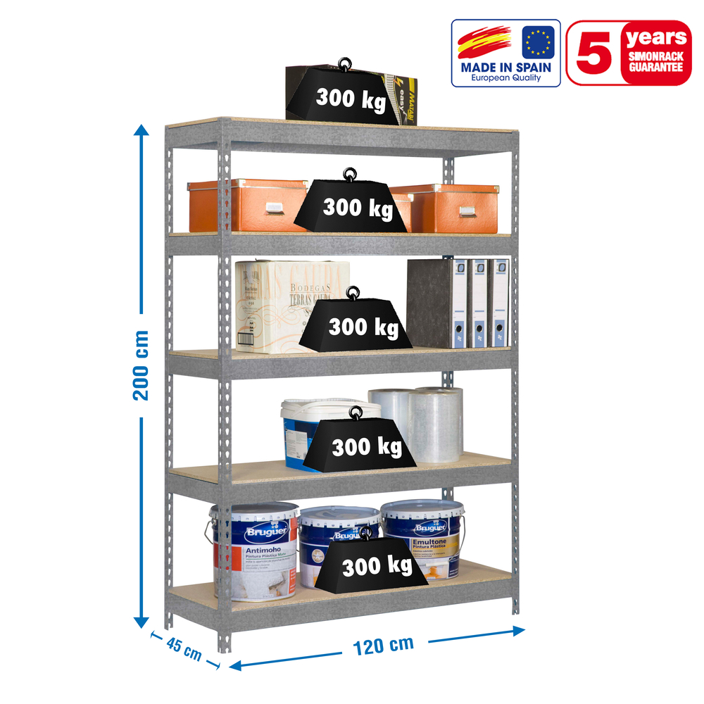 Étagère charge moyenne 300 kg 2000x1200x450 - 5 niveaux Bois - SIMON RACK - 8435104938607