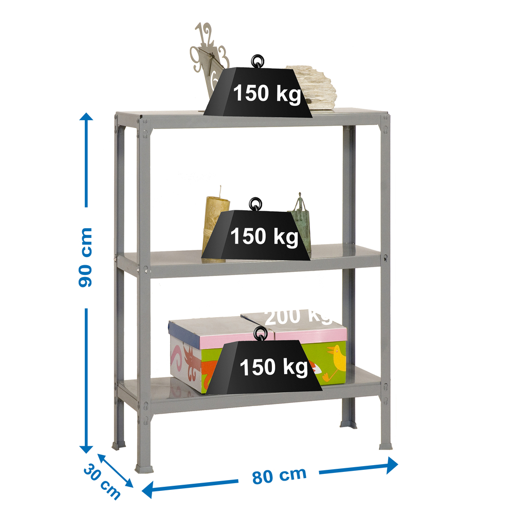 Rayonnage intérieur 900x800x300 - 3 niveaux Gris - SIMON RACK - 8435104938775