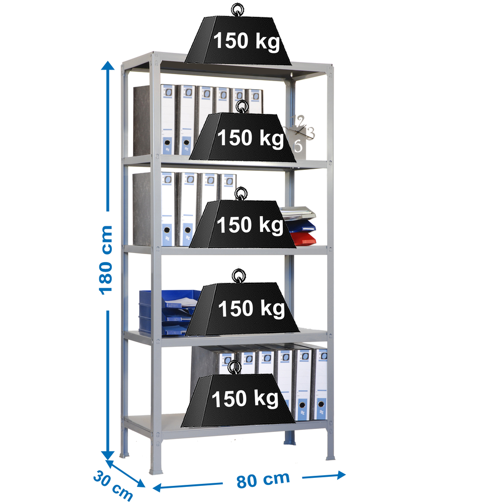 Rayonnage intérieur 1800x800x300 - 5 niveaux Gris - SIMON RACK - 8435104938850