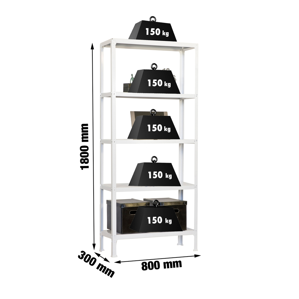 Rayonnage intérieur 1800x800x300 - 5 niveaux Blanc - SIMON RACK - 8435104938867