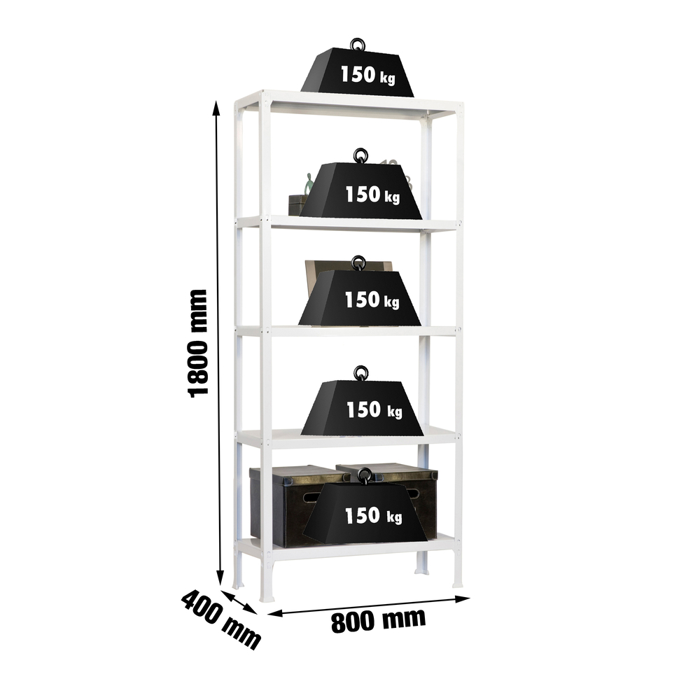 Rayonnage intérieur 1800x800x400 - 5 niveaux Blanc - SIMON RACK - 8435104938874