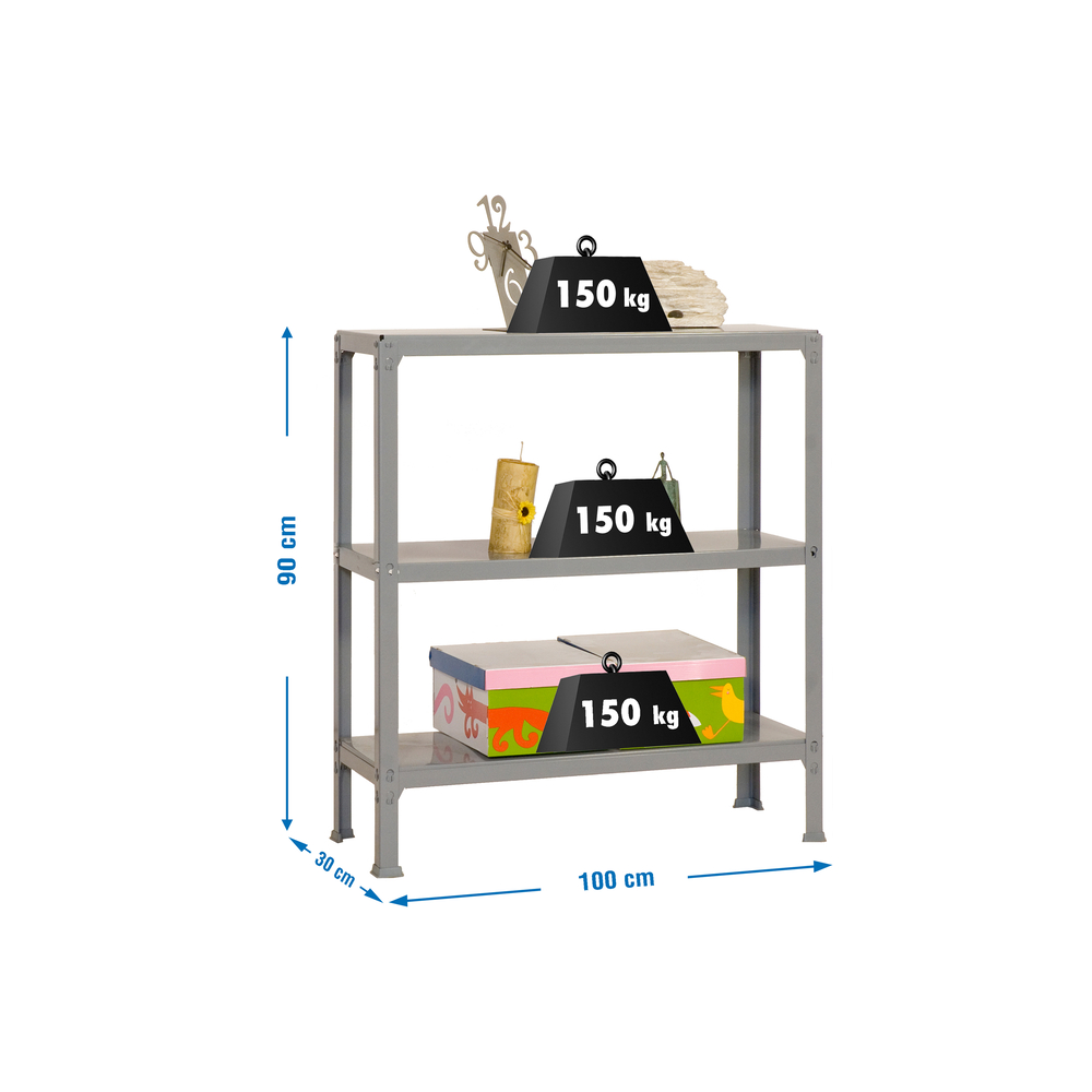 Rayonnage intérieur 900x1000x300 - 3 niveaux Gris - SIMON RACK - 8435104938898