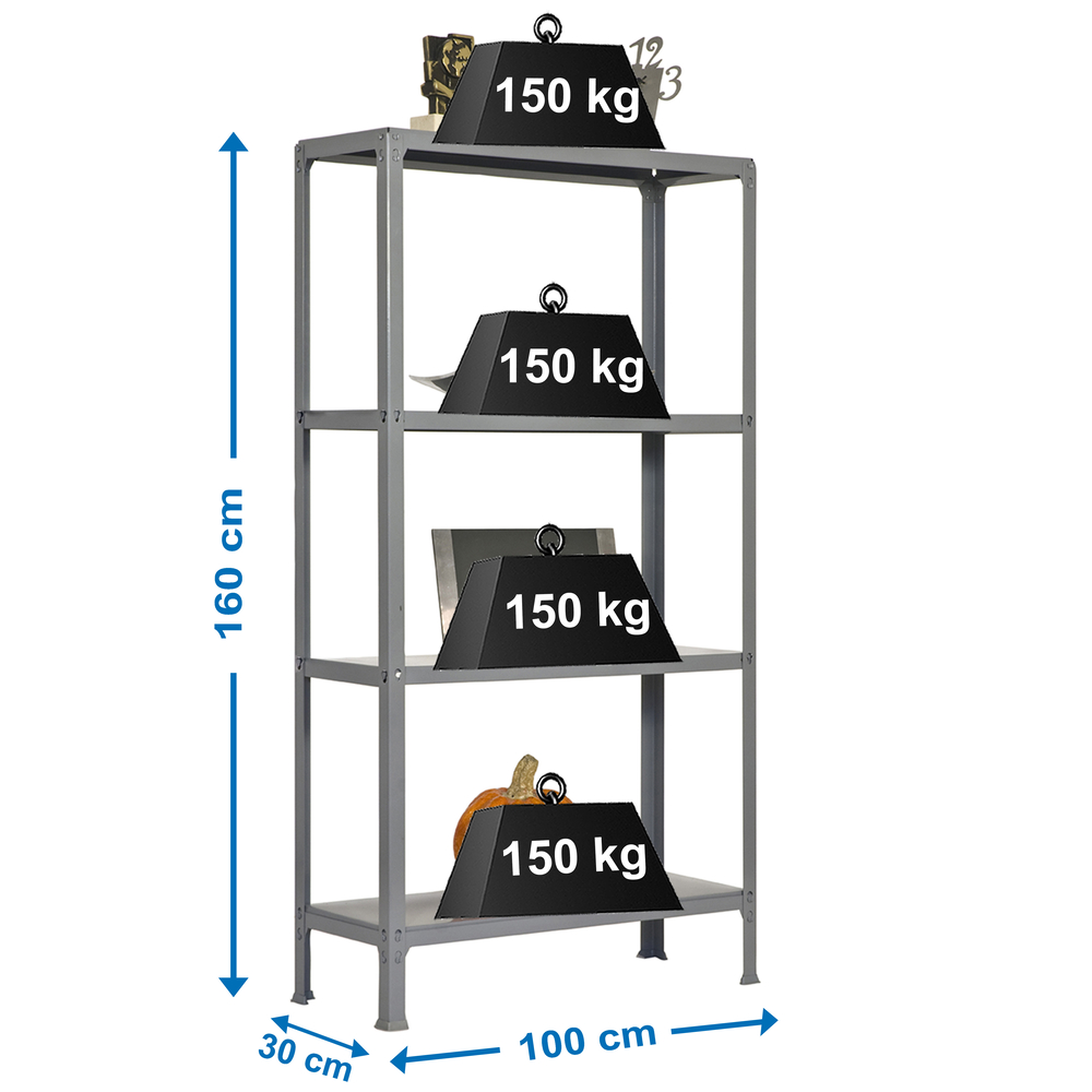 Rayonnage intérieur 1600x1000x300 - 4 niveaux Gris - SIMON RACK - 8435104938935