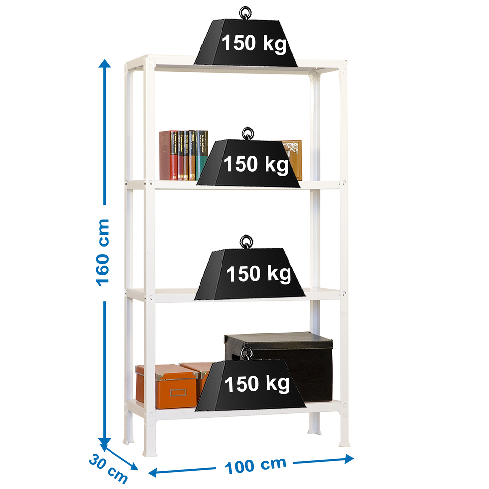 Rayonnage intérieur 1600x1000x300 - 4 niveaux Blanc - SIMON RACK - 8435104938942