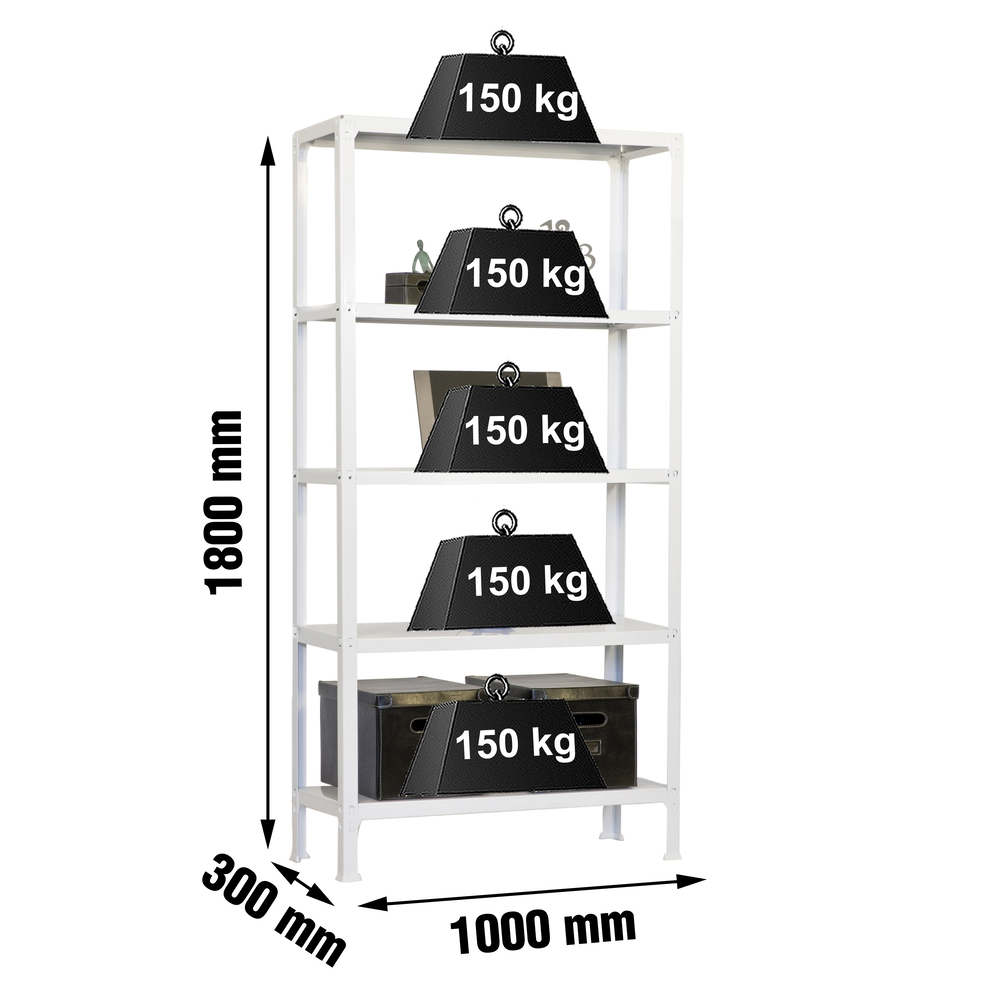 Rayonnage intérieur 1800x1000x300 - 5 niveaux Blanc - SIMON RACK - 8435104938980