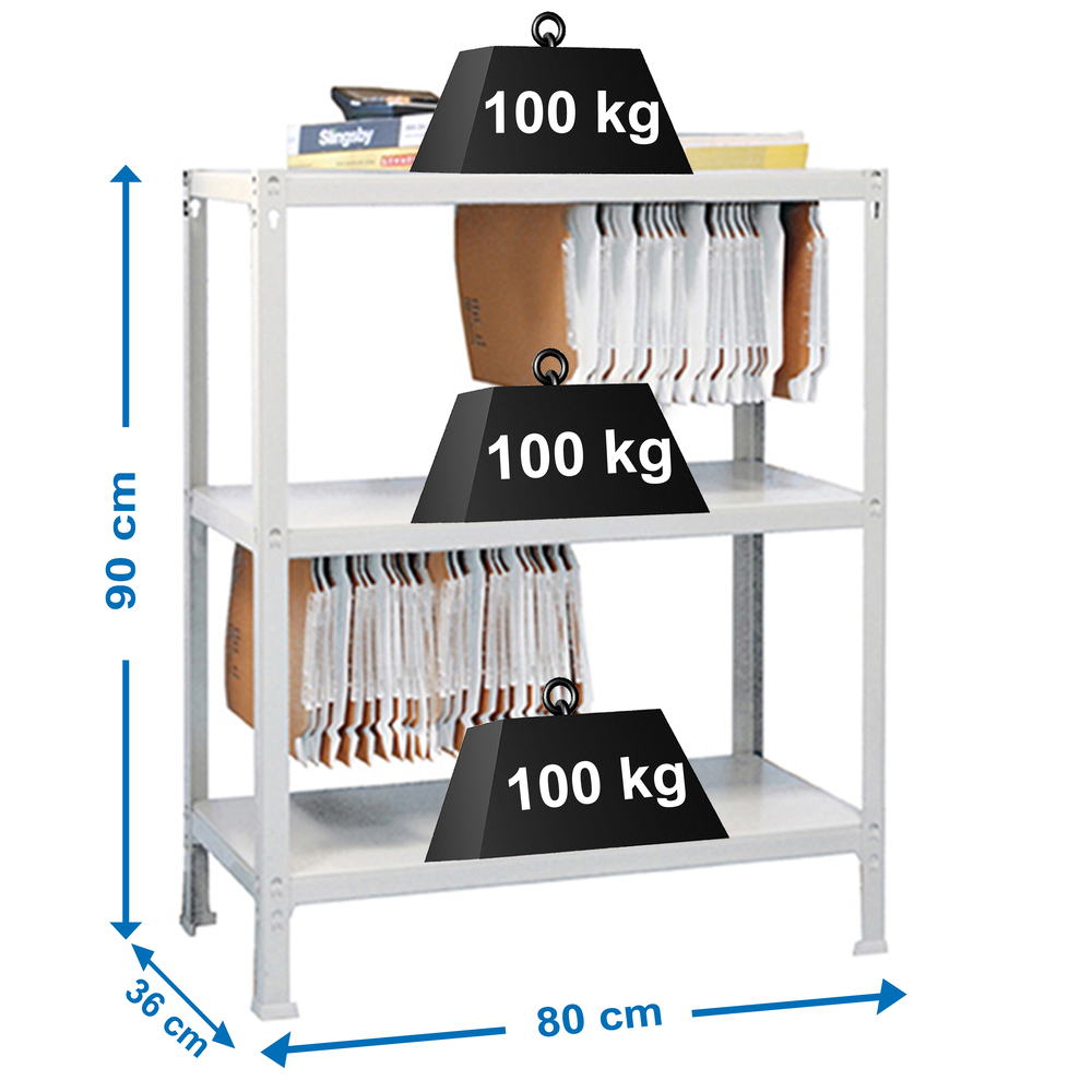 Rayonnage de bureau charge légère sans vis 900x800x360 - 3 niveaux Blanc - SIMON RACK - 8435104939345