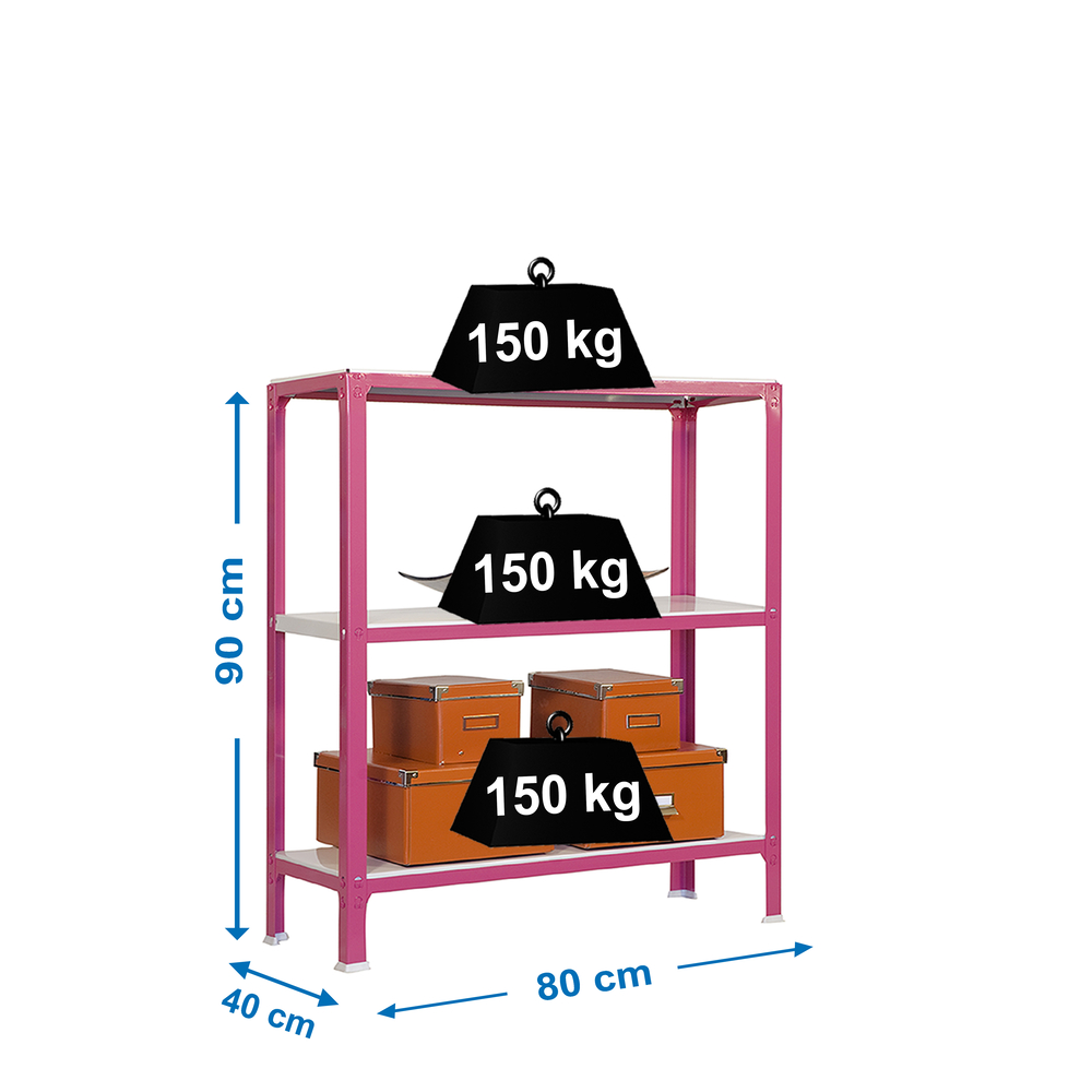 Rayonnage intérieur 900x800x400 - 3 niveaux Rose/Blanc - SIMON RACK - 8435104940020