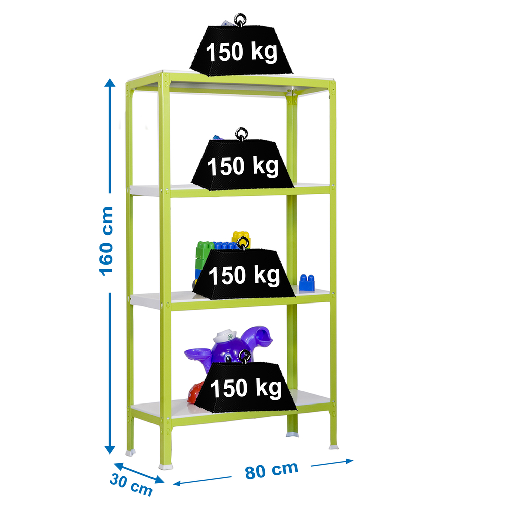 Rayonnage intérieur 1600x800x300 - 4 niveaux Vert/Blanc - SIMON RACK - 8435104940082
