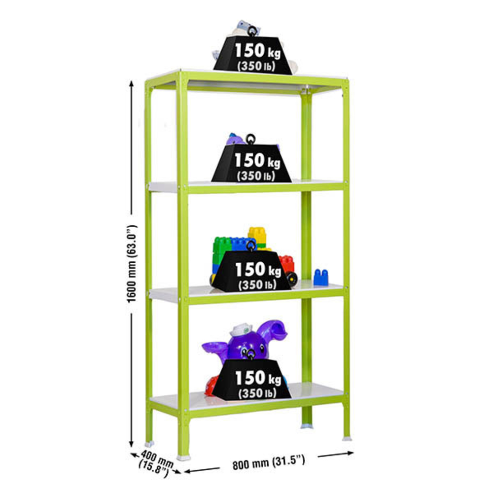 Rayonnage intérieur 1600x800x400 - 4 niveaux Vert/Blanc - SIMON RACK - 8435104940129