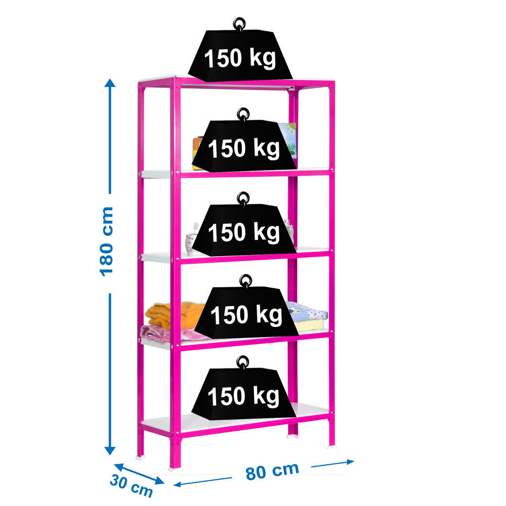 Rayonnage intérieur 1800x800x300 - 5 niveaux Rose/Blanc - SIMON RACK - 8435104940143