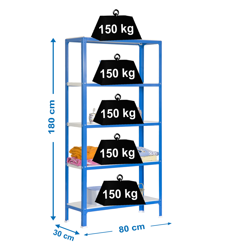Rayonnage intérieur 1800x800x300 - 5 niveaux Bleu/Blanc - SIMON RACK - 8435104940174