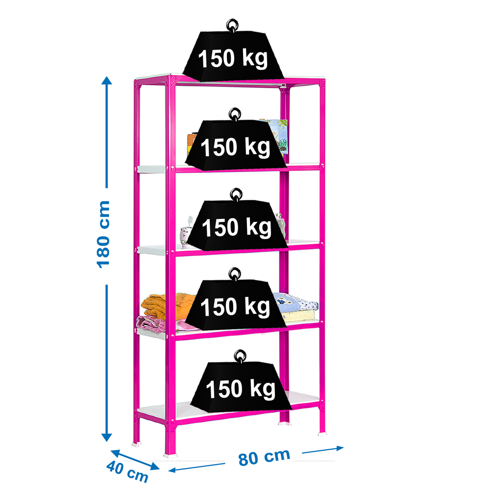 Rayonnage intérieur 1800x800x400 - 5 niveaux Rose/Blanc - SIMON RACK - 8435104940181