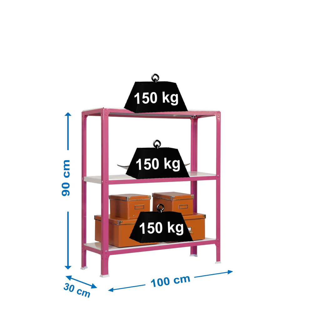Rayonnage intérieur 900x1000x300 - 3 niveaux Rose/Blanc - SIMON RACK - 8435104940228