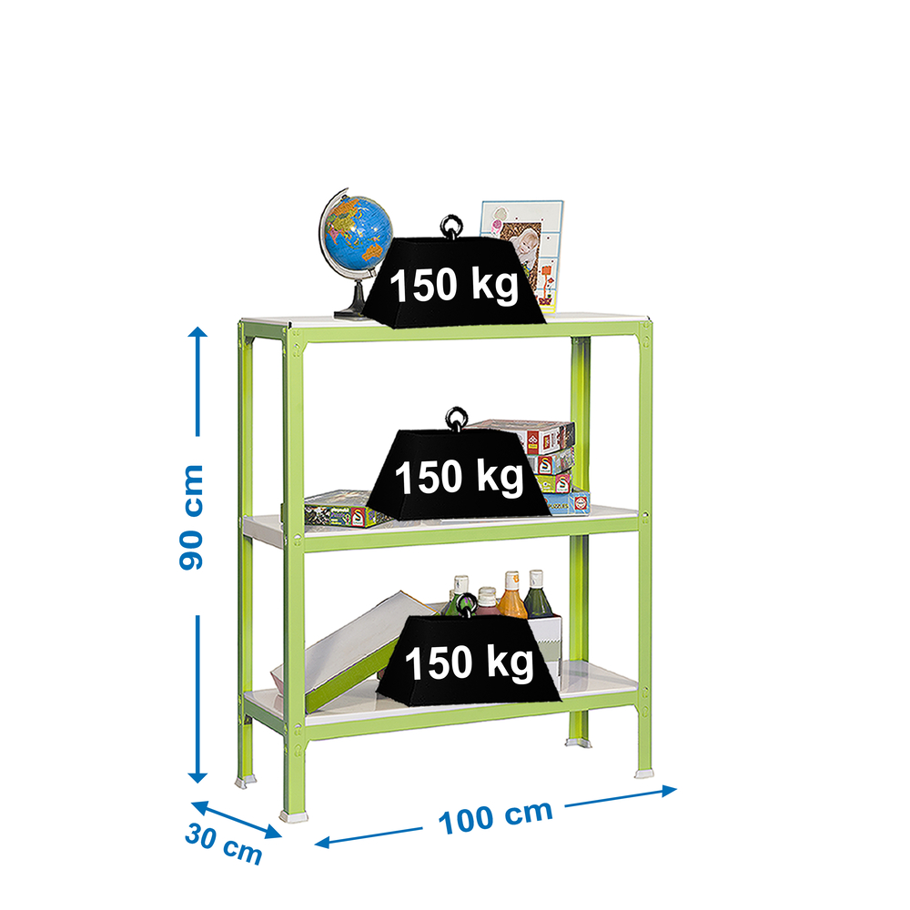 Rayonnage intérieur 900x1000x300 - 3 niveaux Vert/Blanc - SIMON RACK - 8435104940242