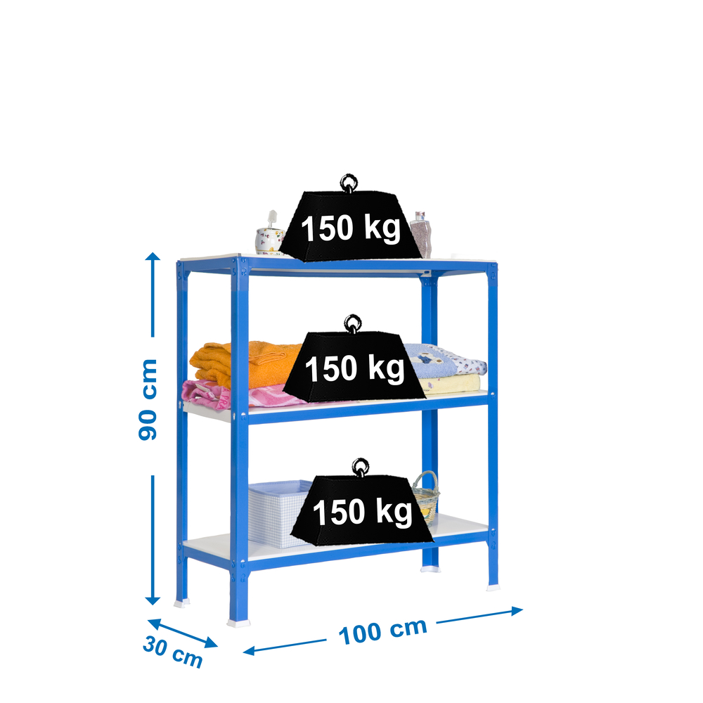 Rayonnage intérieur 900x1000x300 - 3 niveaux Bleu/Blanc - SIMON RACK - 8435104940259