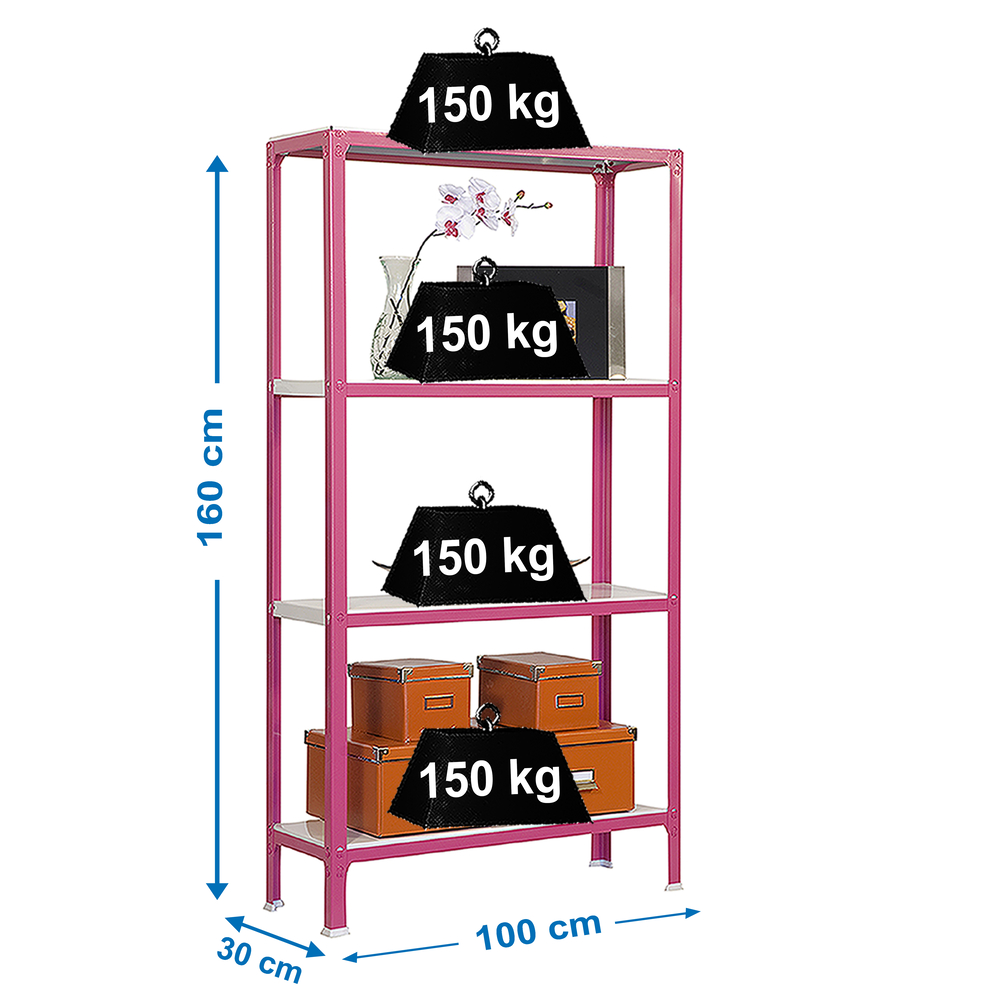 Rayonnage intérieur 1600x1000x300 - 4 niveaux Rose/Blanc - SIMON RACK - 8435104940303