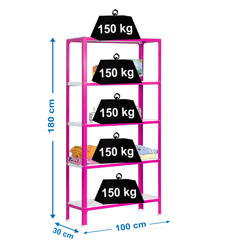 Rayonnage intérieur 1800x1000x300 - 5 niveaux Rose/Blanc - SIMON RACK - 8435104940389