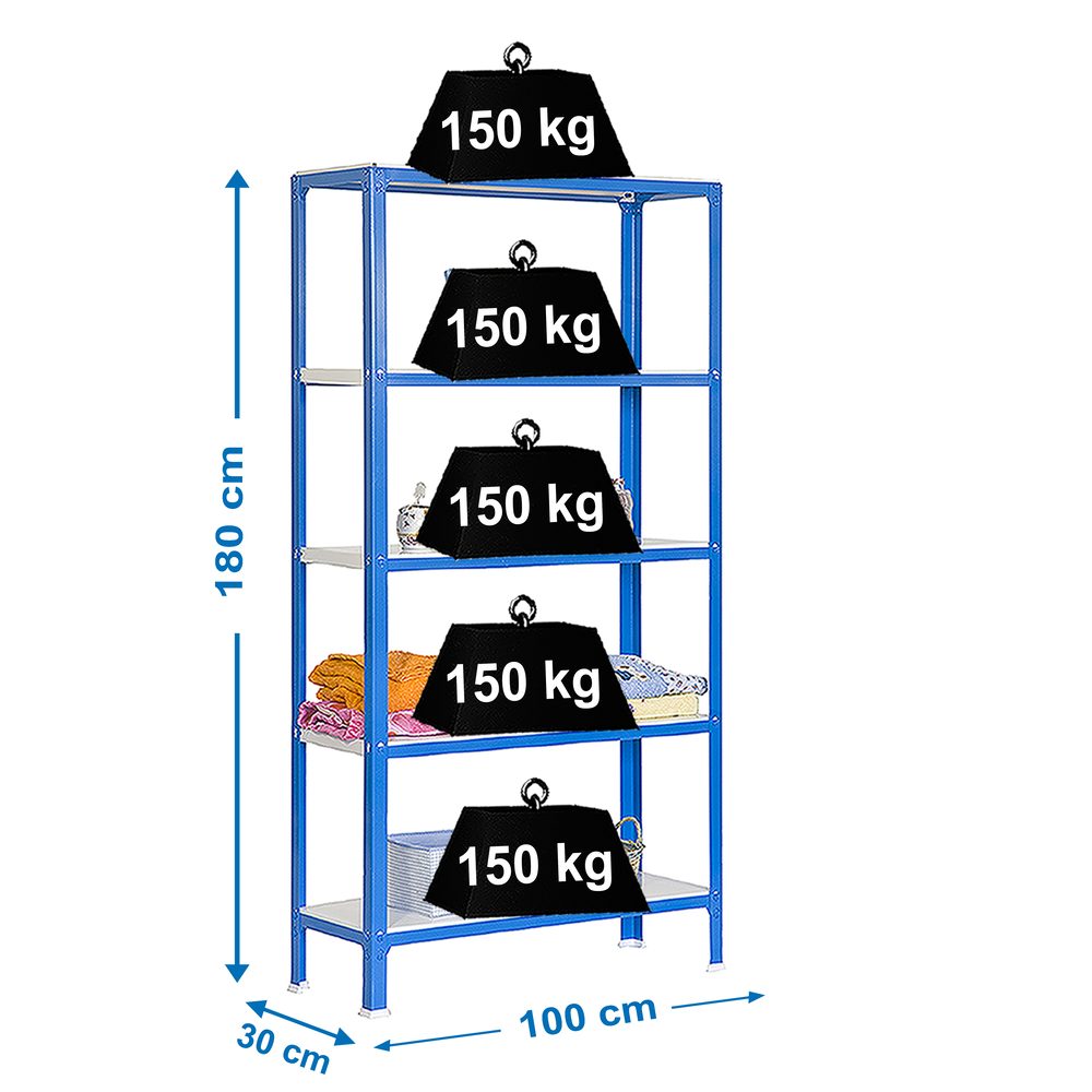 Rayonnage intérieur 1800x1000x300 - 5 niveaux Bleu/Blanc - SIMON RACK - 8435104940419