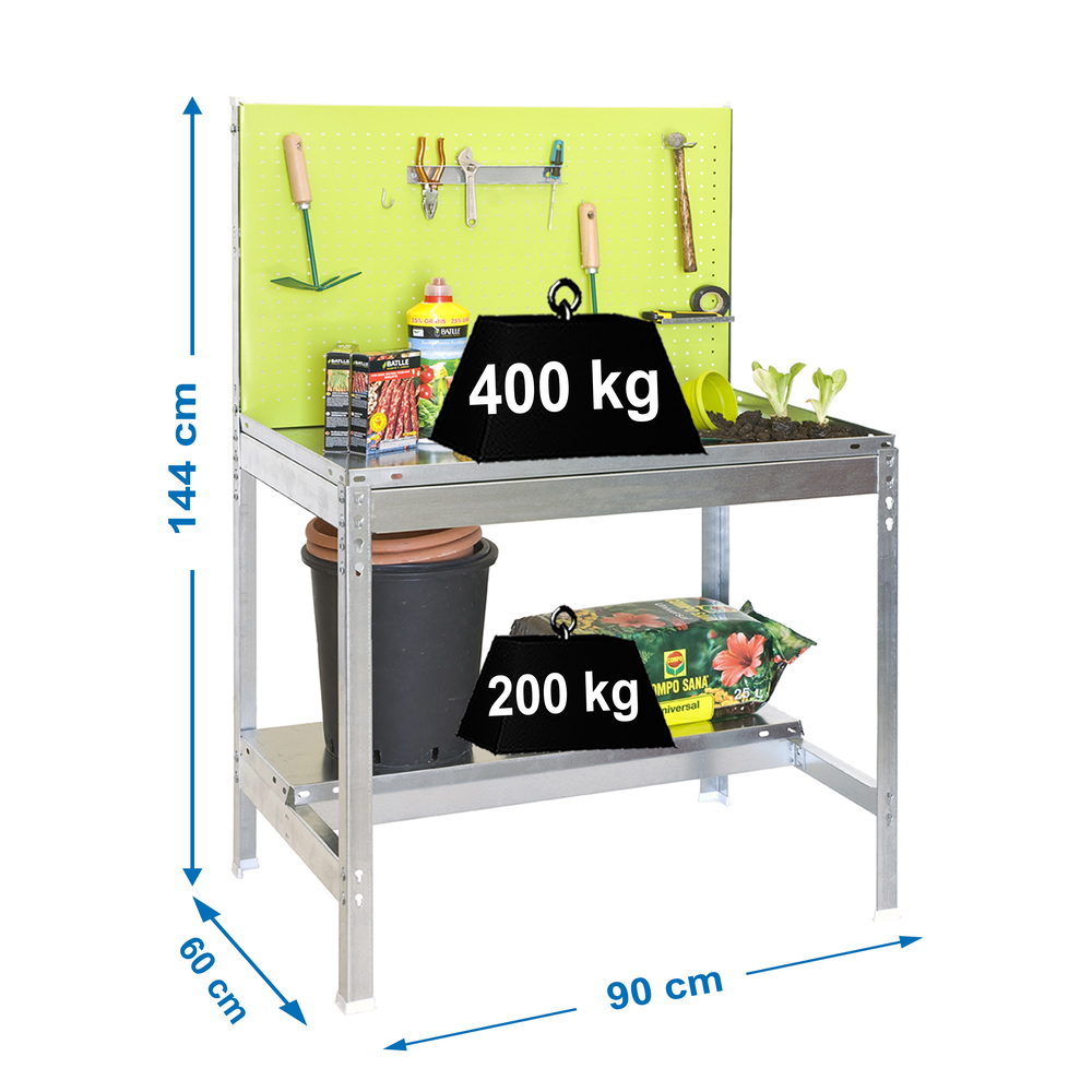 Établi de jardin - 1445x900x600 - 2 niveaux Vert - SIMON RACK - 8435104941676